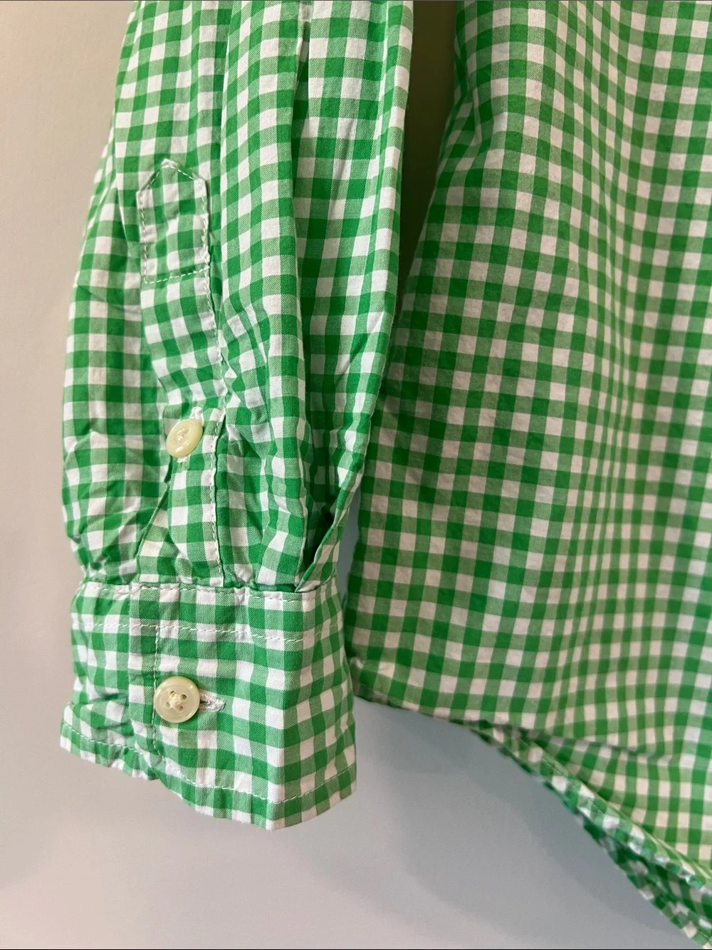 Ralph Lauren Green and White Gingham Button-Up Shirt - L, 14/16 boys
